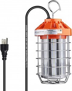 dephen 60W LED Temporary Work Light, 8400Lm 5000K Construction Spotlights, Plug in Portable Worklight with Hook, 360 Degree Hanging Flood Lamps for Indoor Outdoor Job Site Lighting, UL-Listed
