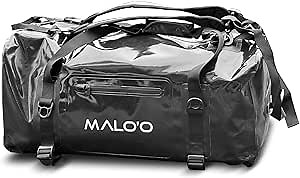 Malo’o Airtight Waterproof Adventure Duffle, Heavy Duty Submersible Dry Bag Duffel with Watertight Zipper and DryCore Technology, Waterproof Gear Bag, Black
