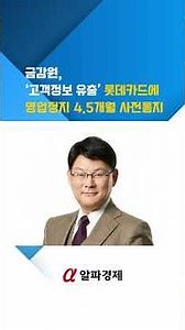 금감원, ‘고객정보 유출’ 롯데카드에 영업정지 4.5개월 사전통지 : 알파경제TV