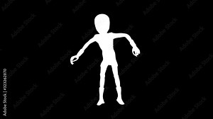 Gray Alien Walkcycle Injured Loop Front Alpha Matte 3D Rendering Animation 4K Stock Video