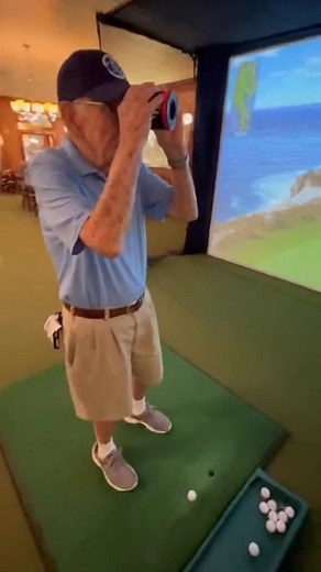 We set up a golf sim for the residents. It’s going… about how you’d expect. ⛳️ #basincreekretirementvillage #golf #golfsimulator #retirement #funny | Basin Creek Retirement Village