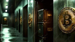 Bitcoin Symbol Displayed on a Vault Door Representing Cryptocurrency Security and Finance