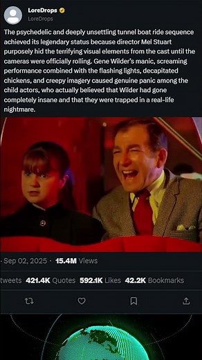 During Willy Wonka (1971), Wilder's hidden, manic tunnel performance genuinely terrified the kids.