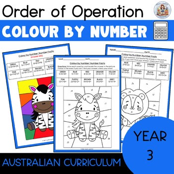 Color By Number – Order of Operations (BODMAS), Grade 3