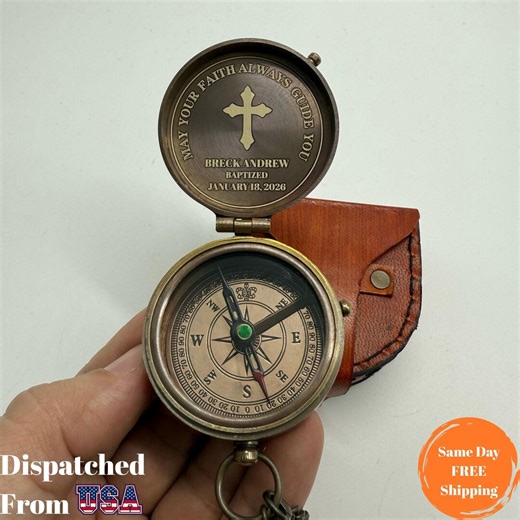 Personalized Engraved Compass: Religious Gift for First Communion, Confirmation, Baptism - Etsy
