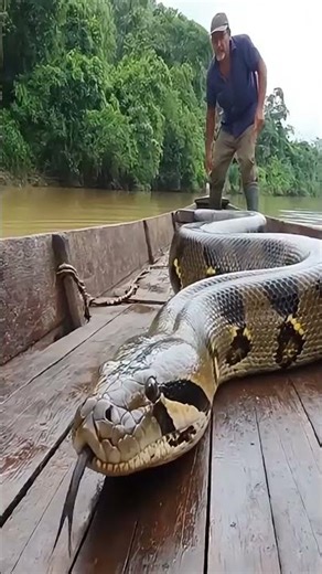 Giant python on board! 😱 Massive snake in river, not for the faint-hearted 💥 #ThrillingMoment