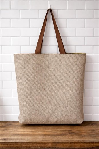 Reversible Library Tote Bag | Vintage Ruler Print, Linen Canvas Book Bag - Etsy