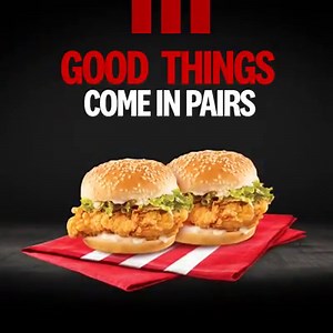 They say good things come in pairs and we couldn't agree more! Get two sandwiches for just $35 and add a regular 🍟 and a🥤 for just $10 more. Order now at www.kfc.tt | KFC