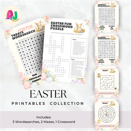 Printable Easter Activity Pack for Kids | Crossword, Word Search & Maze Worksheets and Answer Sheet - Etsy