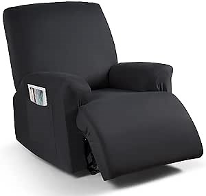 TAOCOCO Recliner Chair Covers Stretch Recliner Covers for Recliner Chair, Polyester Reclining Chair Cover with Arms 3-Piece Soft, Durable and Skin-Friendly Furniture Protector (1 Seater, Black)