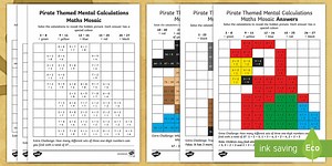 KS1 Pirate Themed Mental Calculations Maths Mosaic Worksheets