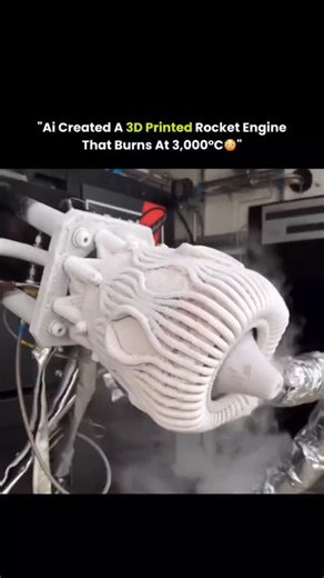 ANYTHING EXPLAINED on Instagram: "AI CREATED A 3D-PRINTED ROCKET ENGINE THAT BURNS AT 3,000°C 🤯🚀 This rocket engine isn’t shaped by human hands alone, it’s designed by artificial intelligence using algorithms that optimize airflow, combustion efficiency, and heat resistance far beyond traditional designs. AI simulations test thousands of internal geometries digitally, finding shapes that reduce turbulence and evenly distribute extreme temperatures inside the combustion chamber. Once finalized,