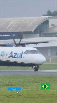 High-intensity landing, ATR 72-600 Azul arriving at Joinville airport, low ceiling and light rain...