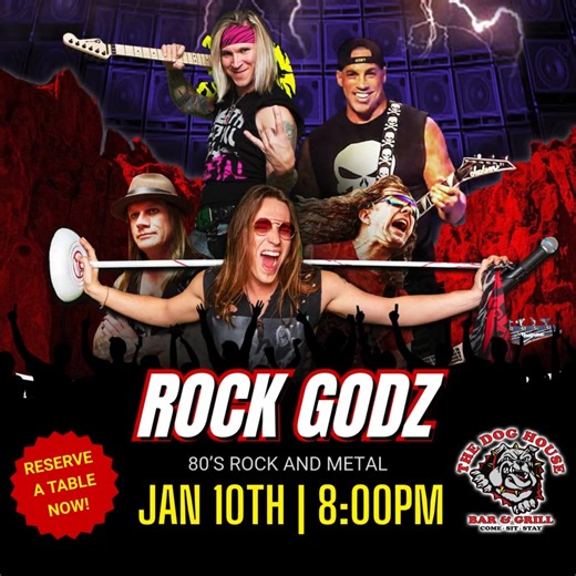 The Dog House Bar and Grill on Instagram: "🔥 THIS SATURDAY 🔥 Rock Godz. The Dog House. Over-the-top arena rock production. Classic 80s hits all night long. Friends, drinks, and enough Bon Jovi, Def Leppard, and Guns N' Roses to keep you singing until last call. This is your final warning—January 10th is almost here! 🎟️ Last chance for VIP Table Tickets & service! Don't miss out. #rockconcert #rockshow #WhiteBearLakeMN #minneapolismn #stpaulmn #maplewoodmn #livemusic #livemusicrocks #livemusic
