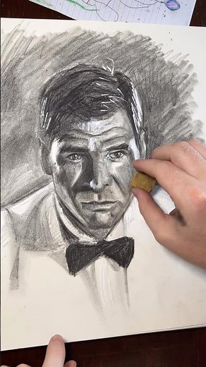 Drawing Harrison Ford / Indiana Jones with graphite pencils. #pencilsketch #indianajones