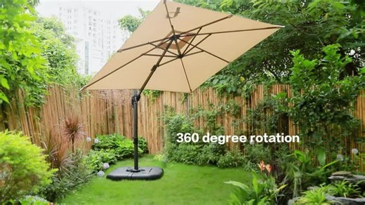 PURPLE LEAF 8 ft. Square Aluminum Windproof Outdoor Cantilever Offset 360° Rotation Patio Umbrella in Beige PPL04XHS08-KK