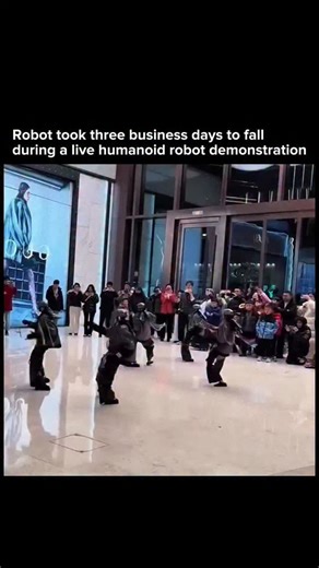 AI • Technology • Innovation on Instagram: "During a public martial arts demonstration, this humanoid robot accidentally kicks its human partner and immediately begins a prolonged struggle to stay upright. Instead of collapsing instantly, its control system keeps issuing balance corrections as it slowly drifts toward failure. What makes this moment fascinating is the recovery attempt itself. For several seconds, the robot continuously recalculates posture, redistributes weight, and delays collap
