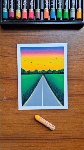 Sunset Road Painting | Oil Pastels