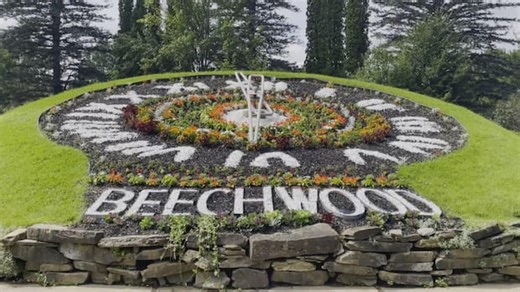 This floral clock reminds people to slow down and smell the roses … or marigolds