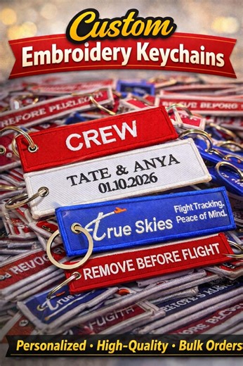 Custom Embroidery Keychains | Double-sided & Personalized Logo Keyrings | Remove Before Flight Tags - Etsy Australia