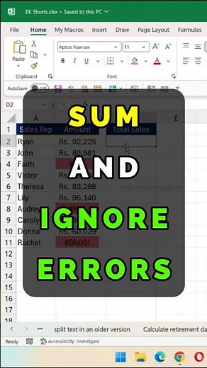 Sum and Ignore Errors in Excel