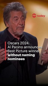 5.7K views · 42 reactions | WATCH: Al Pacino slips up during the 96th Academy Awards on Sunday (March 10) when he announced the night's biggest award by revealing the winning film Oppenheimer without naming all 10 nominations for the Best Picture award. https://tdy.sg/49NqqN4 | TODAY | Facebook