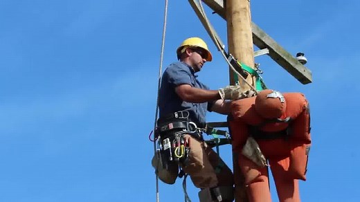 14K views · 46 reactions | Our linemen practice pole top rescue as part of their safety training. Journeyman Lineman Anthony Jarboe demonstrates the procedure linemen follow should they need to rescue someone from the top of a pole. | Adams Outlet | Facebook