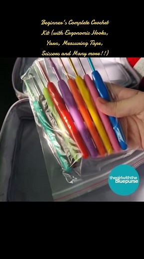 Product specifications Includes: - 8 Ergonomic Crochet Hooks - 5 25g Yarn - 6 Knitting Needles - 12 Lace Crochet Hooks - 3 Aluminum Pins - 3 Twist Needles - 10 Stitch Markers - 1 Fish Shaped Winding Plate - 1 Tape Measure - 1 Ruler - 4 Curved Needles - 2 Ball Makers - Nylon Bag (24cm x 18cm x 6cm) Weight: 400g Packaging: Opp plastic Colors of the items are in random. This beginner's complete DIY crochet kit is perfect for those who want to learn how to crochet. The kit includes a hook, yarn, kni