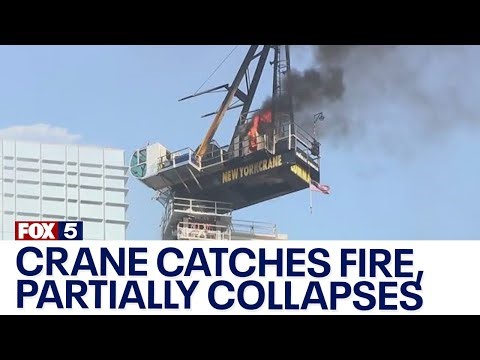 NYC construction crane catches fire, partially collapses