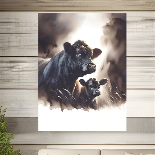 Black Angus Cow and Calf Watercolor Poster Print: Farmhouse Wall Art - Etsy
