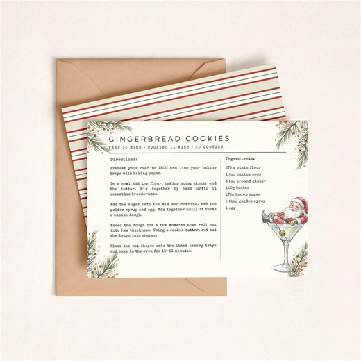 Vintage Christmas Recipe Card Printable | Christmas Cocktail Recipe Card | Editable Holiday Recipe Card | Santa Christmas Baking Printable - Etsy
