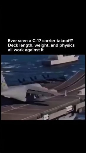फैक्ट⚡️⚡️ on Instagram: "This video explores whether a massive C-17 Globemaster III could realistically take off from an aircraft carrier. While the C-17 is designed for short and rough runways, carrier decks present extreme limitations. Even lightly loaded, the aircraft typically needs thousands of feet to reach rotation speed, far more than a carrier's usable deck length. Ski jump ramps can't compensate for missing runway because acceleration, not lift alone, is the limiting factor. Structural