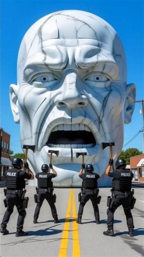 The Stone Giant Awakens – Police vs the Colossal Face#EpicScene #GiantFace #CinematicArt