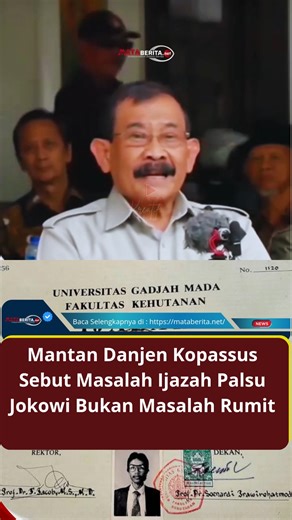 Mantan Danjen Kopassus Sebut Masalah Ijazah Palsu Jokowi Bukan Masalah Rumit Mantan Komandan Jenderal Komando Pasukan Khusus (Kopassus), Mayor Jenderal (Purn) Soenarko, angkat suara terkait polemik dugaan ijazah palsu yang menyeret nama Presiden ke-7 RI, Joko Widodo. Dalam pernyataan tegasnya, Soenarko menyebut persoalan tersebut sejatinya sangat sederhana diselesaikan—asal ada kemauan dan kejujuran dari aparat penegak hukum. "Masalah ijazah palsu Jokowi ini sebenarnya bukan perkara rumit. Kalau
