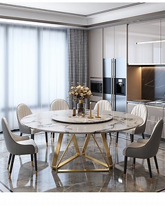[Hot Item] Small Apartment Home Dining Round Table with Turntable Nordic Marble Round Dining Table and Chair Combination