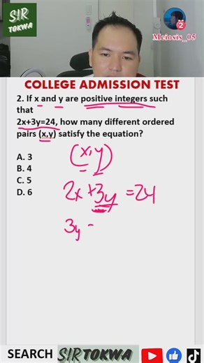 COLLEGE ADMISSION TEST W SIR TOKWA 5 | UPCAT, ACET DCET USTET | COLLEGE ENTRANCE TEST MATHEMATICS Handa ka na ba sa College Admission Test? 🎓🧠 Whether it’s UPCAT, ACET, DCAT, USTET, or any entrance exam, this video with Sir Tokwa gives you the tips, tricks, and reviewer-style questions you need to PASS with flying colors! 💯 ✅ Perfect for: Junior & Senior High Students UPCAT, ACET, USTET, DCAT, NTSP, and more! Students aiming for scholarship programs and top universities! 📘 What you’ll learn: