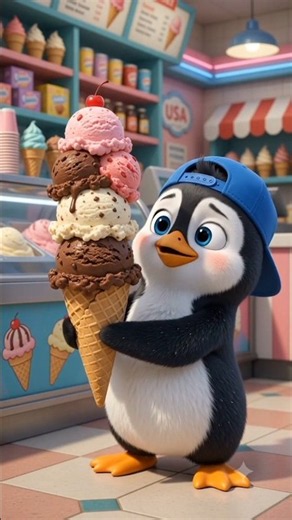 Penguin Gets a Giant Ice Cream! 🍦😂 | Funny AI Cartoon #Shorts #ai