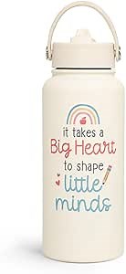 SANDJEST Teacher Appreciation Gifts - It Takes a Big Heart to Shape Little Minds Water Bottle 32oz Stainless Steel Insulated with Lid, Teacher Gifts from Students for Teacher's Day Back to School