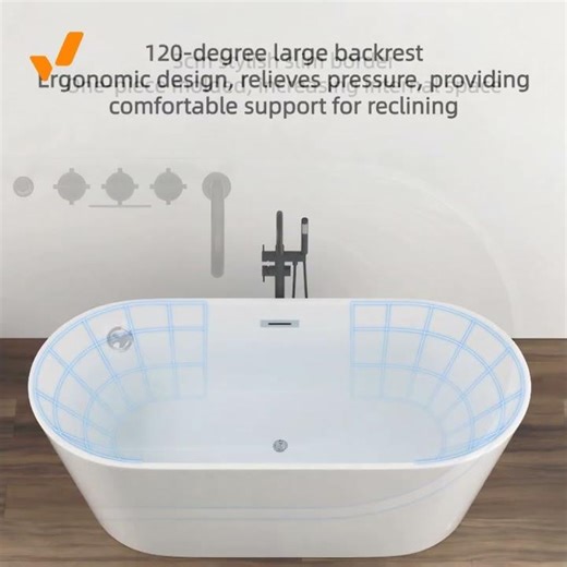 63-Inch White Acrylic Oval Single-Person Soaking Bathtub