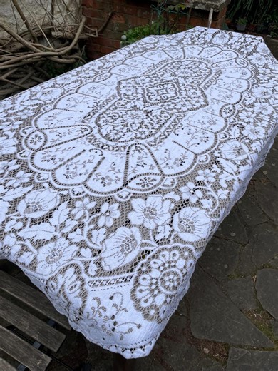 Vintage Cotton Lace Tablecloth Table Covering Tablecloth Nottingham Lace NL14 Oval - Etsy