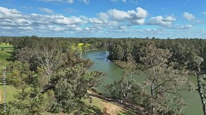 Australian bushland along the Murray River under beautiful blue skies