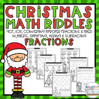 Christmas Fractions Math Riddles | Christmas Fraction Worksheets and Review