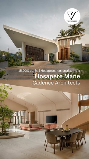Volume Zero Architecture & Interior Design Magazine on Instagram: "Hosapete Mane by Cadence Architects The north-facing site is located in Hospet, Karnataka. We conceptualized the home as a series of volumes coalesced together. To achieve this fluidity in space we looked at an animated section that varies along the length of the home. The varying roof profile(s) of the home create a play of volumes and spaces in the interior making it a sensorial experience. 𝗣𝗥𝗢𝗝𝗘𝗖𝗧 𝗗𝗘𝗧𝗔𝗜𝗟𝗦 Project