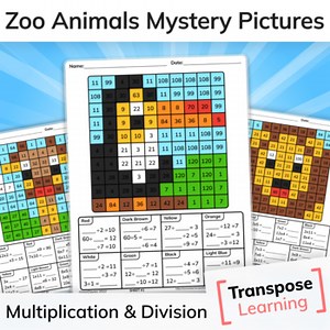 Zoo Animals Multiplication & Division Color by Code | Math Mystery Picture