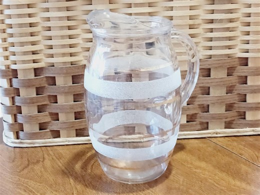 Retro Clear Glass Pitcher – Gold & Amethyst Lines, Embossed Ice Lip – AS-IS - Etsy