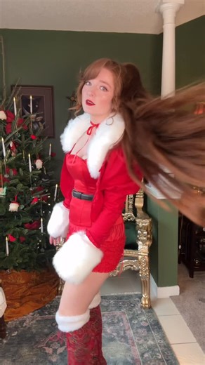 Molly Katherine on Instagram: "The making of the biblically accurate Mrs. Claus look. But stay tuned for shoe option number 2 because I’m cooking! Corset @your_musa (gifted) White puff cardigan @selkie Code SCARLETT for discount Red top and bloomers vintage Socks- I think target like 10 years ago Boots @jeffreycampbell Lip @colourpopcosmetics Ultra Matte lip in Melonade @k18hair dry shampoo @sexyhair hairspray @sharkbeauty flexstyle Nightgown@shopweworewhat but purchased on @thredup !!"