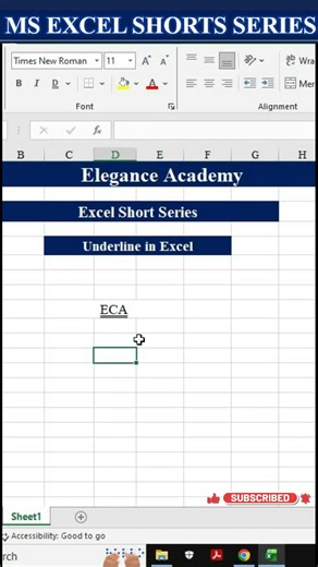 Day-14 | How to Underline in Excel🔥#excel #msexcel #eleganceacademy #excelformula