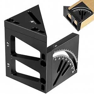 3D Multi-Angle Line Drawing Ruler w/Wrench, Aluminum Alloy Woodworking Marking Angle Ruler, Protractor Measuring Ruler, Multifunctional 30° 45° 60° 90° Right Angle Ruler for Carpenter (Black)