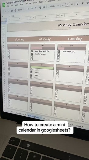 I love using this mini calendar for my notes and weekly task 🥰 My template is available on my shop! Let me know if you have any questions. #calendar #gogl#googlesheets #googlesheetstip #budgeting #bugetmum #googlesheettutorials #organized #moneytok #savingmoney #googlecalendars #travelsheet #googlesheetshack