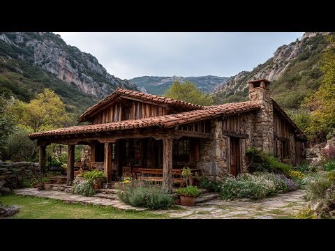 Rustic Stone & Wood Cottage on Hillside – Cozy Mountain Cabin Design